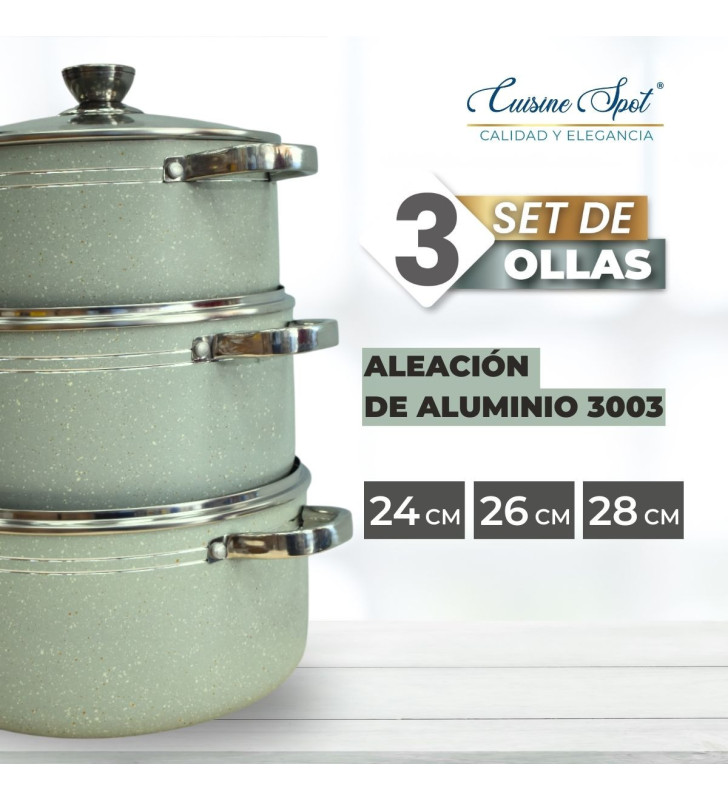 AHU-CY2440 JUEGO DE 3  OLLAS ALTA VERDE