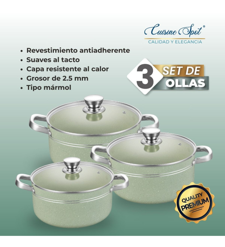AHU-CY2440 JUEGO DE 3  OLLAS ALTA VERDE